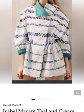 Isabel Marant Belia Cream Jacket with Blue and Teal removable sleeves